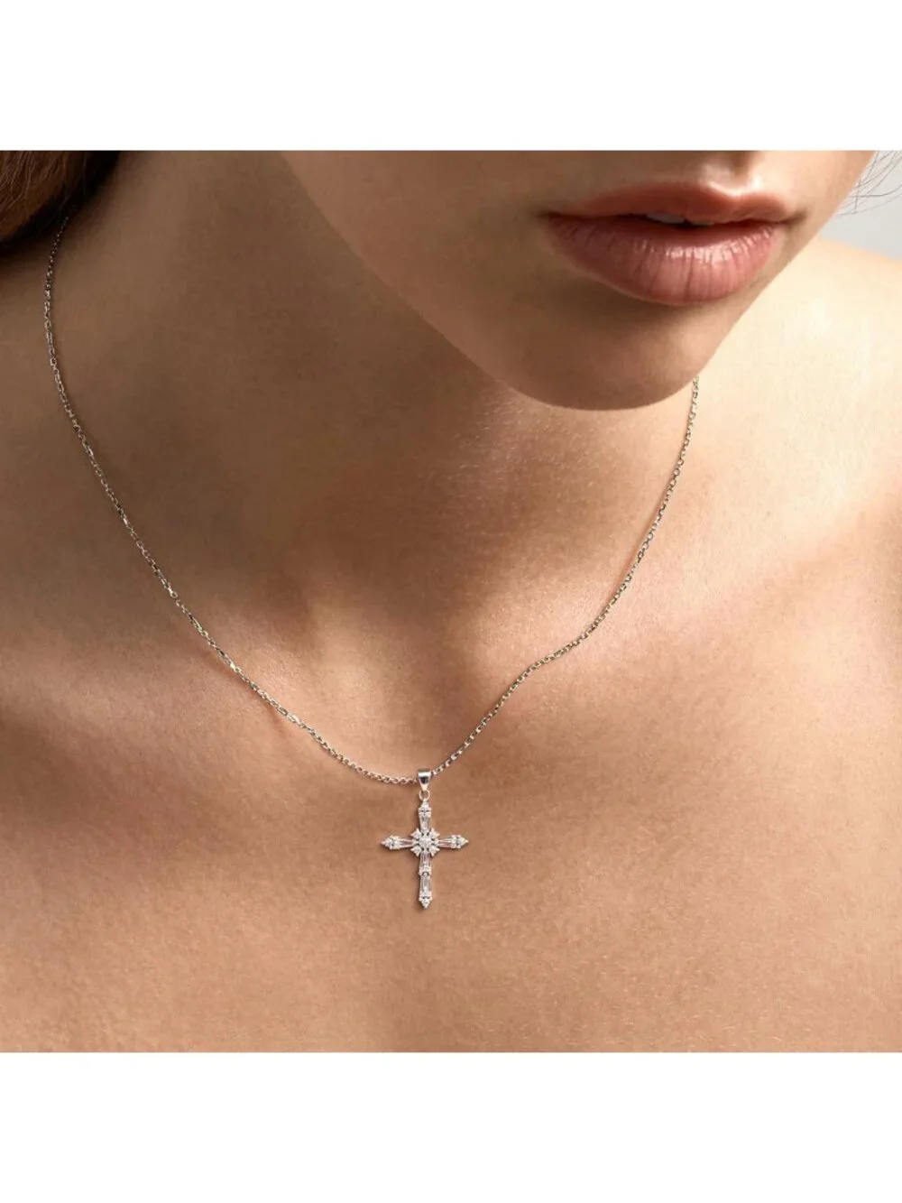Stunning Moissanite Cross Necklace in Sterling Silver - Perfect Wedding